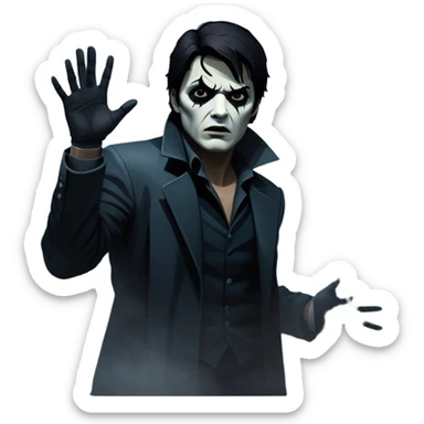 Thriller Movie Icon: A dramatic, intense movie poster-style collage. Dark, moody colors with shadows and high-contrast lighting. Include mysterious elements like an ominous figure, a broken window, and fog. A sense of suspense and tension. Transparent background. sticker