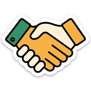handshake emoji, professional style, green white and gold color scheme, modern look, rounded shapes, simple design, no background sticker