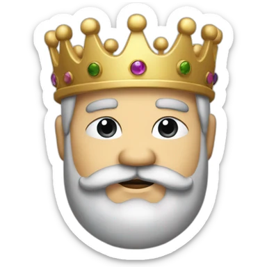 create a emoji of an old chubby man with black hair and black mustache and beard wearing a crown like a king sticker
