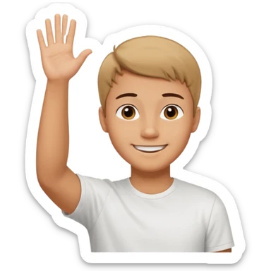 joven trigueño corte de pelo corto polera blanca sonrisa bonita saludando mano arriba sticker