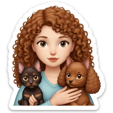 Girl holding a Devon cat and a Doberman dog sticker