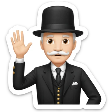 very big white moustachhe and typical 1900 black elegant clothes and hat . politician pose uses hands to speak sticker