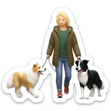 border collie dog walking with his owner walking with his blond owner sticker