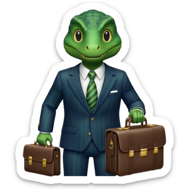reptilian in a pinstripe suit holding a briefcase sticker
