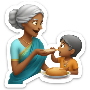 Indian grandmother feeding toddler grand daughter  sticker