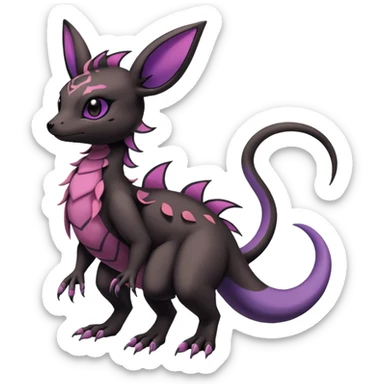Rare exotic cute epic gothic aesthetic Salandit-Eevee-Noibat-species-Fakemon-hybrid-creature, with markings, full body sticker
