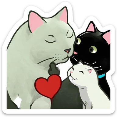 Big black cat kissing a white cat with hearts  sticker