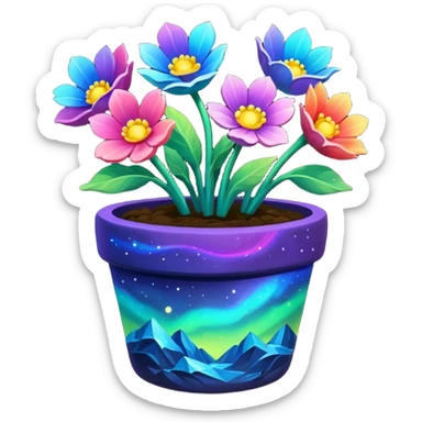 aurora borealis Painted flower clay pot of aurora borealis Petalled Flowers sticker