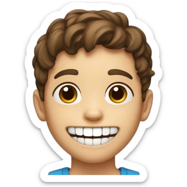 8 years old boy with brown hair and wide smile and loosing the lateral tooth sticker