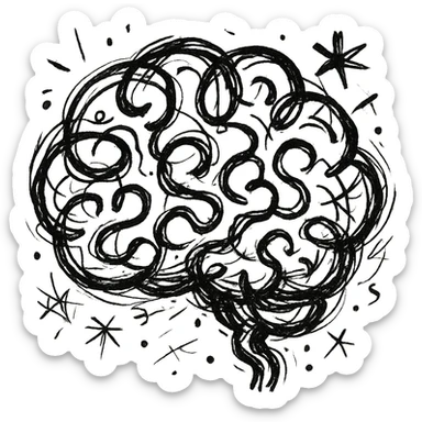 brain icon, black color, chaotic outline style sticker