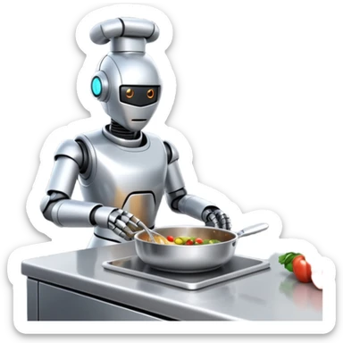 obot chef preparing a gourmet meal in a futuristic kitchen sticker