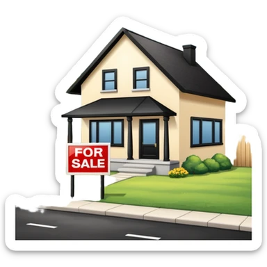 pic of house with for sale sign in yard, next to a bank sticker