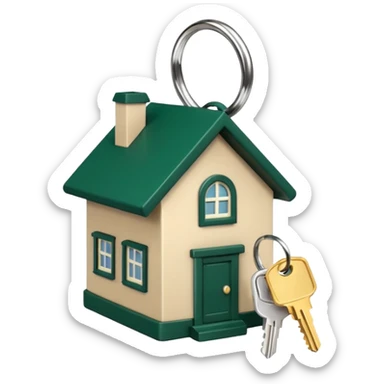 dark green small house keychain with light beige keys hanging on one light beige ring sticker