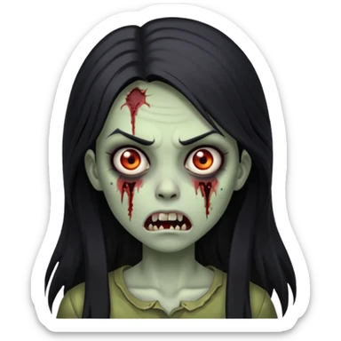 Girl zombie with black long hair with teeth and serious face IOS style sticker
