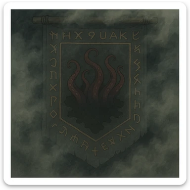 Add thick fog and swirling mist throughout the scene to enhance the creepy atmosphere, keep all other details unchanged. sticker