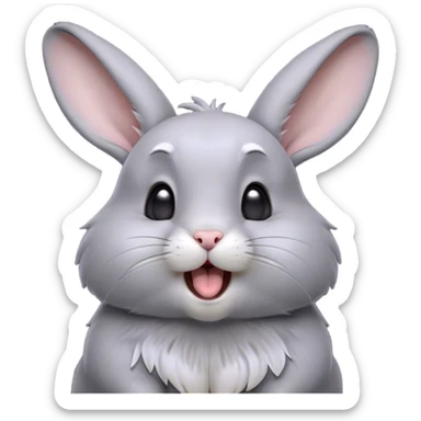 Cinematic Cute Yawning Grey Rabbit Portrait Emoji, Head tilted slightly with a dramatic, wide-open yawn, showcasing a smooth grey fur with a refined finish, floppy ears slightly drooping, round grey eyes barely open in drowsy contentment, Simplified yet irresistibly adorable features, highly detailed, glowing with a soft, cozy glow, high shine, relaxed yet expressive, stylized with a touch of whimsy, bright and endearing, soft glowing outline, capturing the essence of a sleepy yet affectionate bunny, so drowsy it feels like it could stretch out of the screen and curl up for a nap! sticker