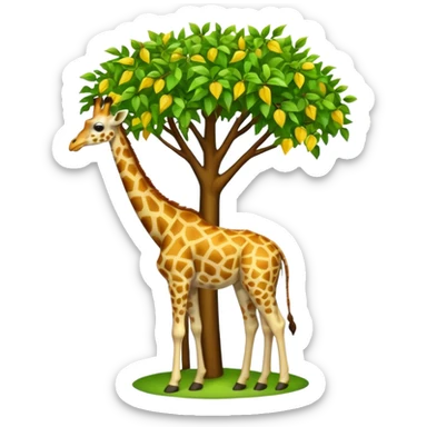giraffe eating leaves from a tree sticker