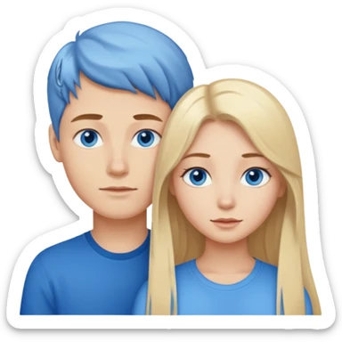 Couple blond boy bleu eyes and his girlfriend long brunette hair and blue eyes  sticker