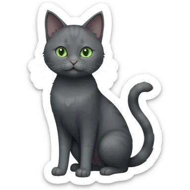 full body view of beautiful female solid dark grey cat with green eyes, grey face, white toes/paws and small white patch on her chest sticker