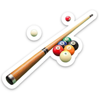 A close-up of a pool cue aimed at a set of colorful billiard balls resting on a green felt table. The focus is on the cue stick and the arrangement of balls, with subtle details of the game’s texture and atmosphere, emphasizing the precision and skill of billiards. sticker