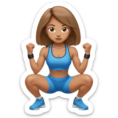 Beautiful woman with light brown shoulder length hair popping a squat without any weights sticker