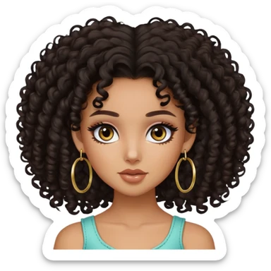 Dark curly hair, dark brown eyes, tan-olive skin girl baddie bratz hoop earrings sticker