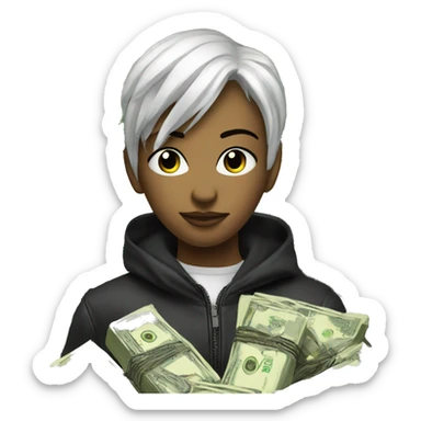 cyber punk in front of  pile of cash sticker
