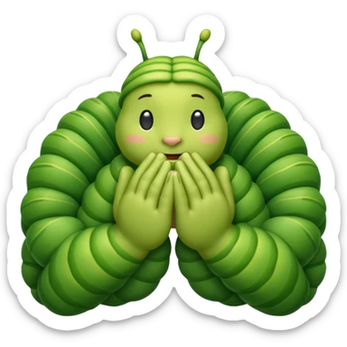 google catepillar emoji with three praying hands sticker