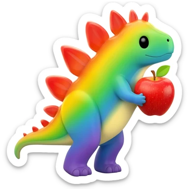 Cute Rainbow stegosaurus with apple sticker