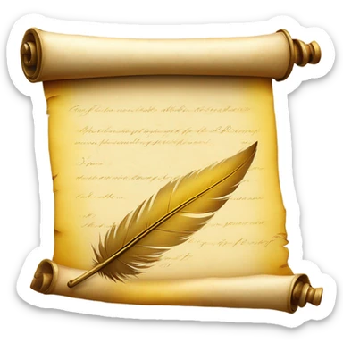 yellow Quill pen writing on parchment scroll sticker