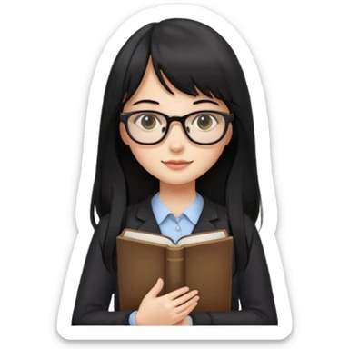 lecture girl with straight bangs fringe long black color hair 
with book and blackboard sticker