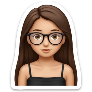 Imagine a pretty girl with slightly light brown skin with big brown eyes and glasses. She has straight long brown hair and is wearing a black tube top sticker