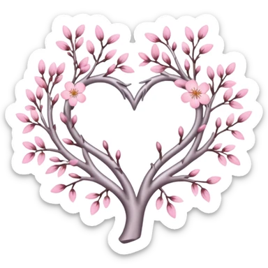 heart entwined with sakura branches and subtle silver details sticker