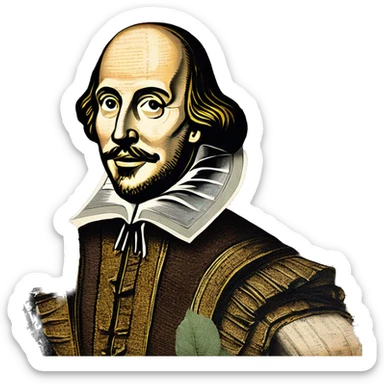 Shakespeare made of newspaper cuttings handwriting 420 hemp roses flowers plants leaves dragonfly mulberries Italy sticker