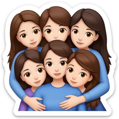 5 girls brunette and white races huggings  sticker