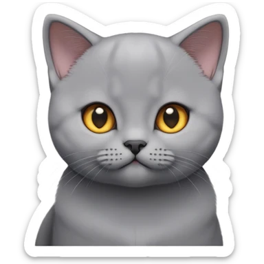cinematic-cute-british shorthair-kitten cat-portrait-emoji,-head-tilted-playfully-and-inquisitively,-sleek-solid-grey-fur,-simplified-yet-adorable-features,-highly-detailed,-glowing-with-a-warm,-friendly-glow sticker