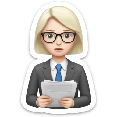 Frowns with Glasses, Office Boss: Business outfit, holding papers, frowning behind glasses, serious look
 sticker