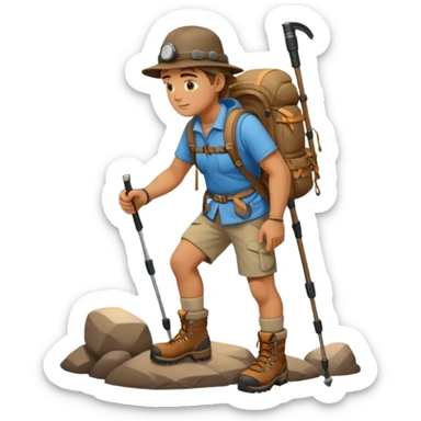 A rugged hiker adjusting hiking poles while preparing for a trek.


 sticker