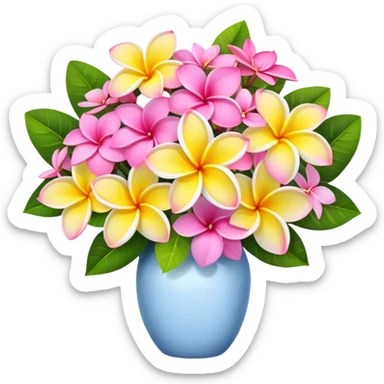 Bouquet of pink and yellow plumeria flowers and hydrangeas  sticker