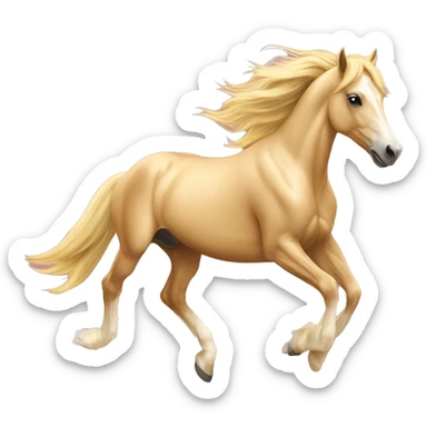 Yellow palomino horse with long flowing mane galloping with prosthetic leg, slender horse, solid yellow horse, running, galloping with prosthetic leg, pretty horse, horse with piebald foal sticker