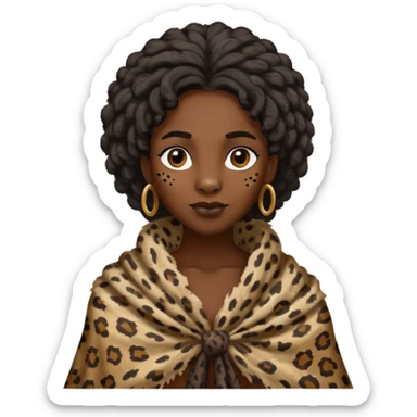 ancient hairy black woman, tattered leopard skin shawl sticker