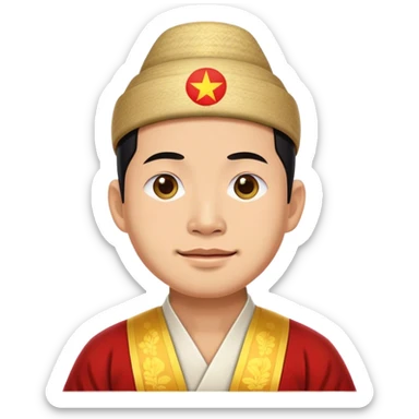 Cinematic Realistic Ho Chi Minh Portrait Emoji, depicted as a determined revolutionary leader in traditional attire with a humble expression, rendered with lifelike textures and soft natural lighting that captures his enduring legacy. sticker