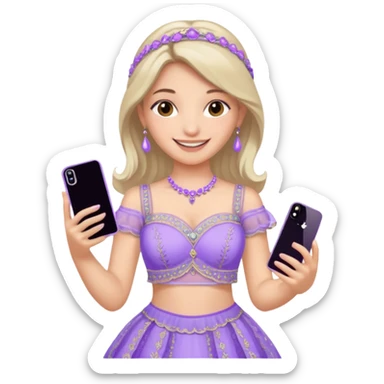 Make a girl standing in mirror in lavender lengha holding a iphone 16 pro max sticker