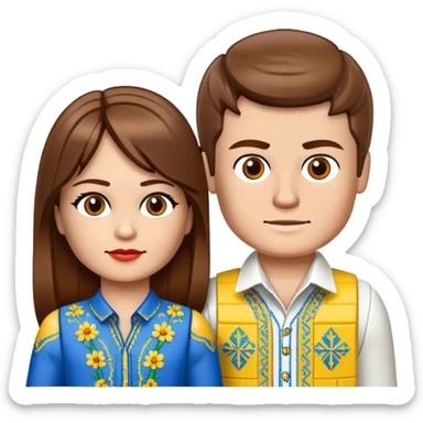 a Ukrainian girl with brown hair in an embroidered shirt and a Ukrainian boy in an embroidered shirt and Lego bricks sticker