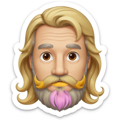 MID AGE MAN WITH LONG BLOND & bROWN WAVY HAIR; AND BROWN & GREY MOUSTACH AND BEARD sticker