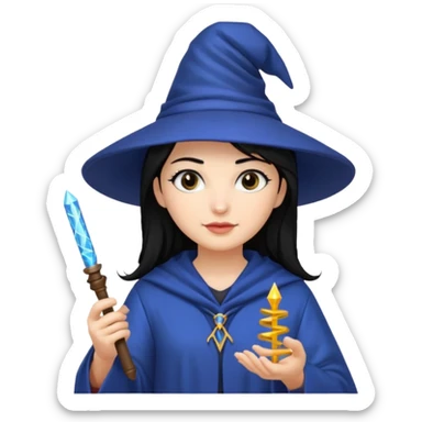 Female wizard with black hair holding a DNA wand sticker