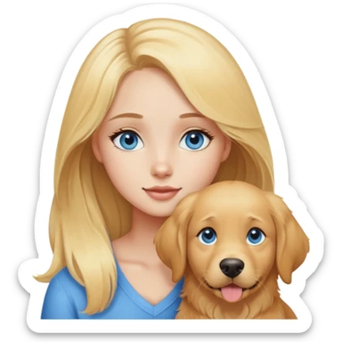 blue eyed blonde girl with golden retriever  sticker