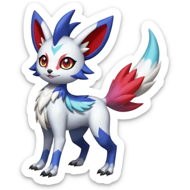 Colorful Beautiful Skilled Adept Graceful Asian Painted Garurumon-Meloetta-Zangoose-Absol-fusion-hybrid-creature (full body) sticker