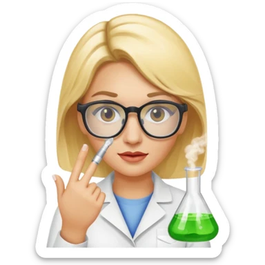 Eine hellblonde Chemikerin mit typischem Erlmeyerkolben in der Hand und Laborbrille auf sticker