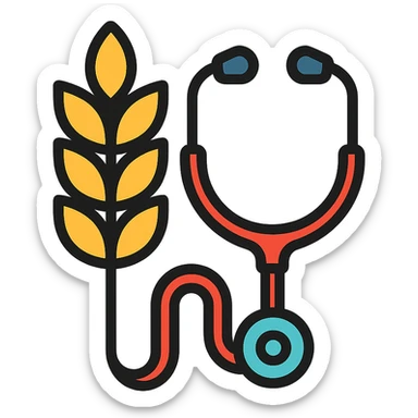wheat stalk and medical stethoscope merged into one color outline icon sticker